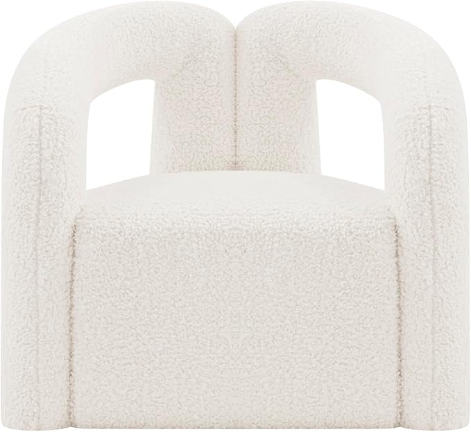 Manhattan Comfort Darian Modern Accent Boucle Chair for Living Room Upholstered Armchair with High Density Foam Padding &amp Premium Pine Wood Frame Cream