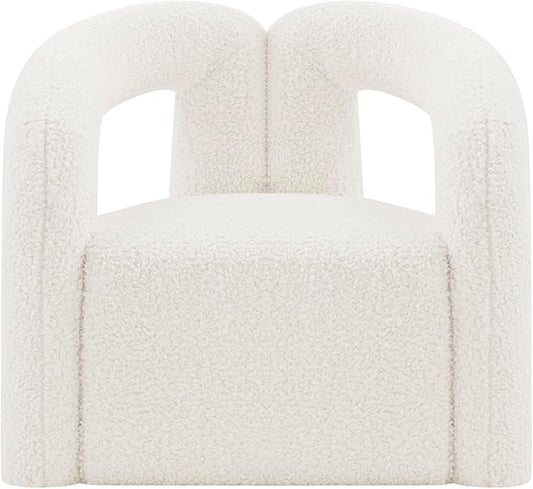 Manhattan Comfort Darian Modern Accent Boucle Chair for Living Room Upholstered Armchair with High Density Foam Padding &amp Premium Pine Wood Frame Cream