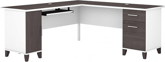Bush Home Somerset 72W L Shaped Desk with Storage in White and Storm Gray 72-inch Large Corner Computer Table for Home Office Workspace