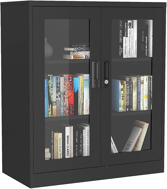 EDWAL Vertical Storage Cabinet Lateral File Cabinet Steel File Cabinet with Glass Door Lock Storage Cabinet for Office Living Room Bedroom Kitchen Storage Filing Cabinet for Office