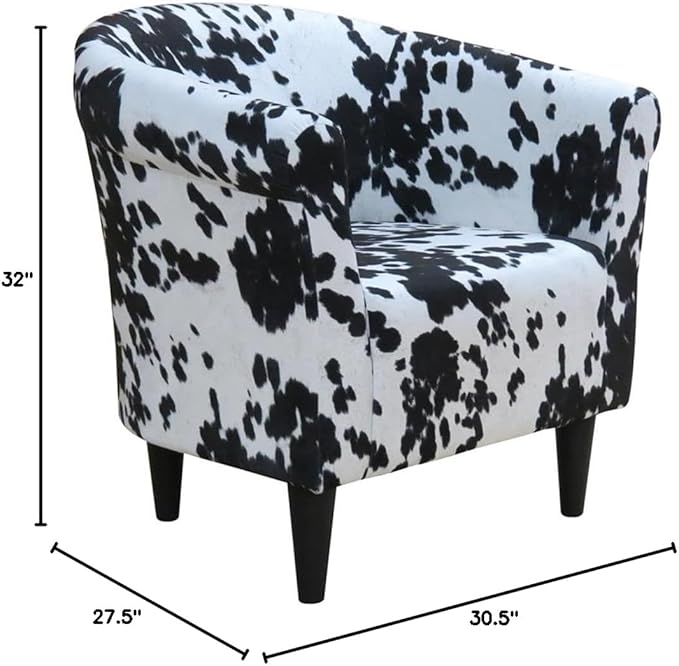 Pemberly Row Traditional Fabric &amp EPS Club Chair Black and White Finish Fun Cow Print Padded Seat Durable Construction 32 H x 30.5 W x 27.5 D Accent Chair for Living Room or Bedroom
