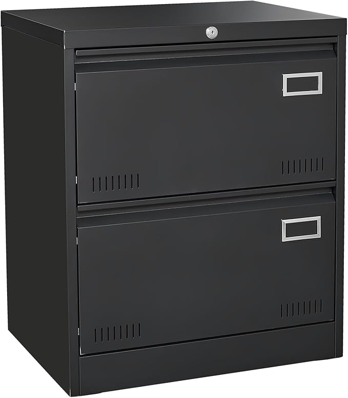 2 Drawer Metal Lateral File Cabinet with Lock Office Vertical File Cabinet for Home Office Legal/Letter/A4 Size Locking Metal File Cabinet Assembly Required Storage Drawers (Black)