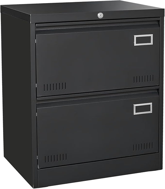 2 Drawer Metal Lateral File Cabinet with Lock Office Vertical File Cabinet for Home Office Legal/Letter/A4 Size Locking Metal File Cabinet Assembly Required Storage Drawers (Black)