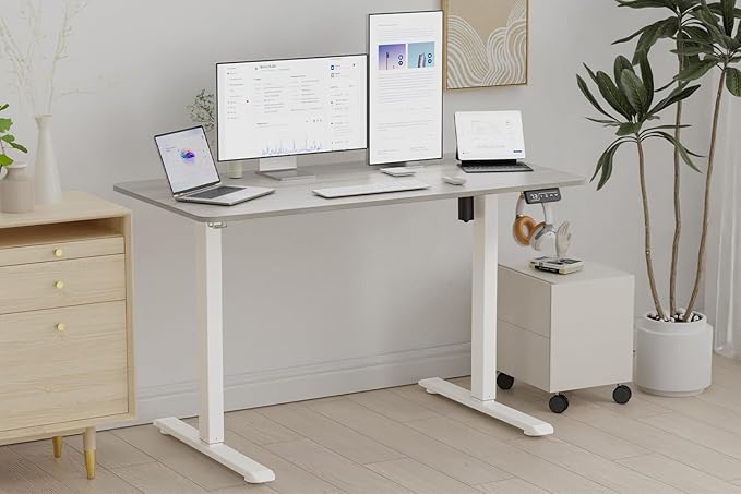 Standing Desk Height Adjustable Electric Desk 47.2 x 23.6 Inches Sit Stand up Desk Computer Home Office Desk Memory Preset with Two-Piece Desktop (Grey Oak Look 48 x 24 Inches)