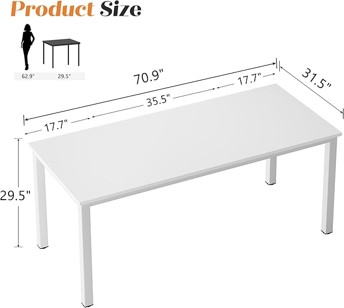 Need Large Computer Desk 70.8 x 31.5 inches Conference Table Large Office Desk Writing Table Workstation for Home OfficeWhite ND-10FJGSAC3-180WW