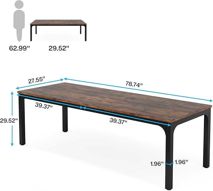 Tribesigns 78.7 Inches Extra Long Computer Desk 2 Person Desk Double Long Desk Workstaion for Home Office Brown+Black