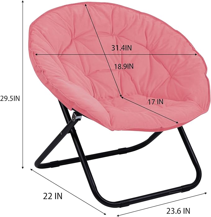 Round Foldable Moon Saucer Chair with 220lbs Weight Capacity Cozy Chair for Relaxing Gaming or as an Extra Seat for Guests Pink