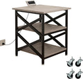 Large Printer Stand with Power Outlet with Height Adjustable Storage Shelf 3 Tier Rolling Printer Cart with Industrial Wheels 23.6 x 23.6 Inches Printer Table for Home Office Greige