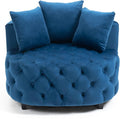 Round Accent Chair 40” Modern Velvet Sofa Chair with 3 Pillows Comfy Upholstered Tufted Club Lounge Chair for Living Room Bedroom Blue