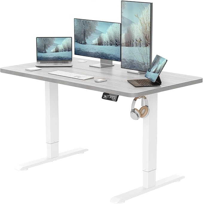 Standing Desk Height Adjustable Electric Desk 47.2 x 23.6 Inches Sit Stand up Desk Computer Home Office Desk Memory Preset with Two-Piece Desktop (Grey Oak Look 48 x 24 Inches)