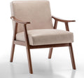 Rovibek Upholstered Accent Chair with Arms - Mid Century Modern Accent Chairs with Wood Frame Upholstered Arm Chairs with 5.9in Thick Foam Beige Occasional Chair