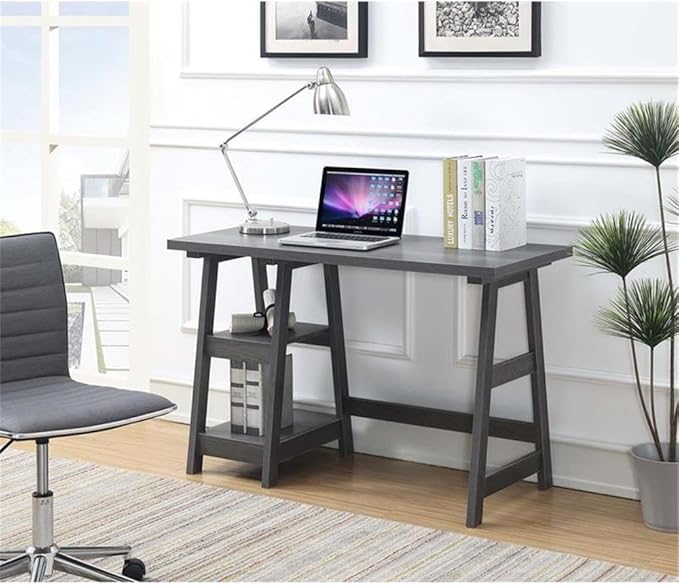 Convenience Concepts Designs2Go Trestle Desk 47 - Modern Desk or Vanity with Shelves for Office Dorm Living Room Charcoal Gray