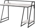 24/7 Shop at Home Kestrel Industrial 1 Shelf Metal Writing Desk with USB Port Power Outlet for Workstation Home Office Study Room Antique White and Matte Black