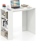 Tangkula Small White Desk with 3-Tier Bookshelf Modern Simple Home Office Desk for Small Space Wooden Writing Desk for Study Living Room &amp Bedroom Compact Laptop PC Workstation (White)