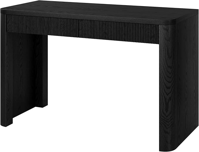 Henn&ampHart 48 Fluted Modern Rectangular Home Office Desk Ribbed Computer Desk Writing Table with 2 Storage Drawers for Home Office Natural Black