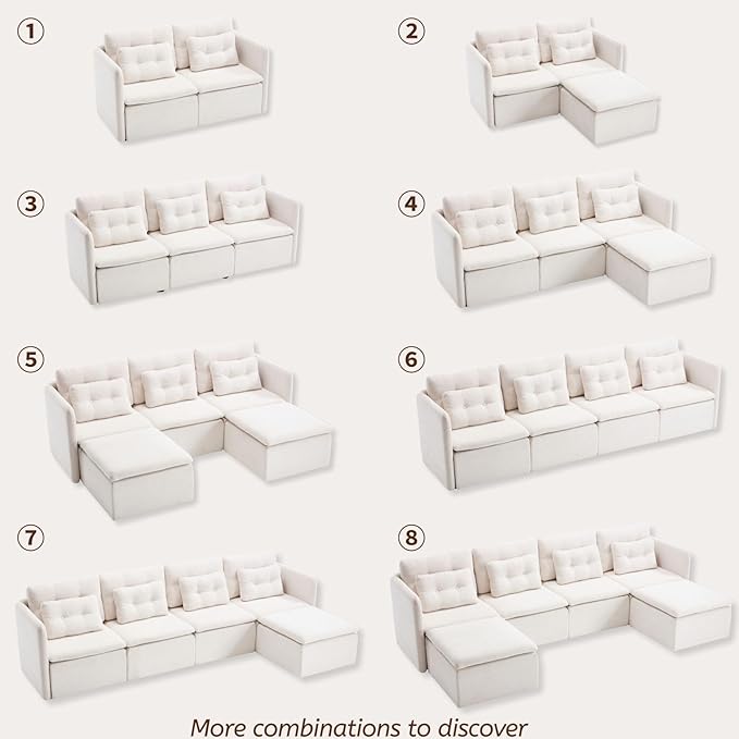 LukeAlon Chenille 56.5 Loveseat Sofa with Waist Pillow Modular Sectional Sofa Couch with Ottoman Comfy Upholstered 2 Seater Lounge Sleeper Couch Sofa for Living Room Apartment Office Beige