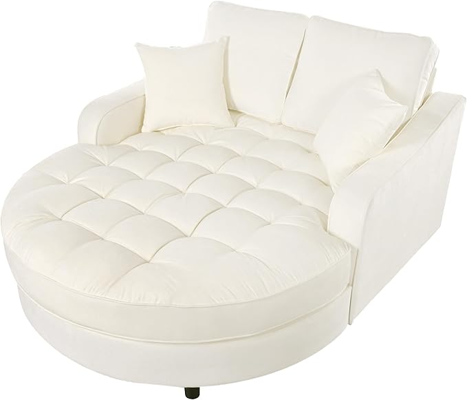 55 Chaise Lounge Upholstered Sofa Bed with Tufted Seat and Detachable PillowsSofa Couch for Living Room (Beige#q)