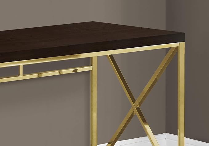 Computer Desk Home Office Laptop Work Brown Laminate Gold Metal Contemporary Modern