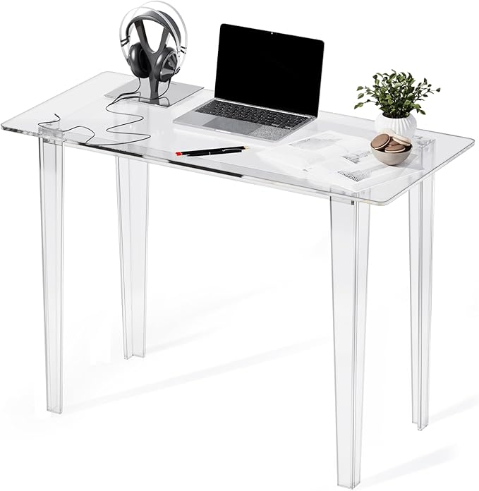 Modern Clear Acrylic Desk for Home Office - Multi-Purpose Study Table with Extended Surface Sturdy Lightweight Design Transparent Console &amp Entryway Table (42.5 Inch)