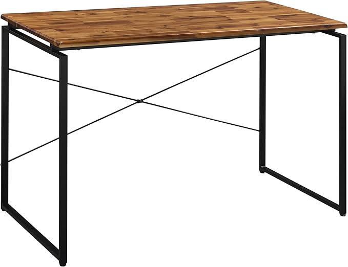 Industrial Oak Writing Desk Metal Sled Base Spacious Home Office Desk Trendy Study Table for Modern Workspace
