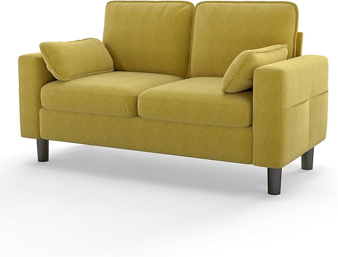 MOTION Loveseat Modern Sofa - Mid Century Couch with Soft Armrest Pillows for Living Room Comfy Office Furniture with Deep Seats Mustard Yellow