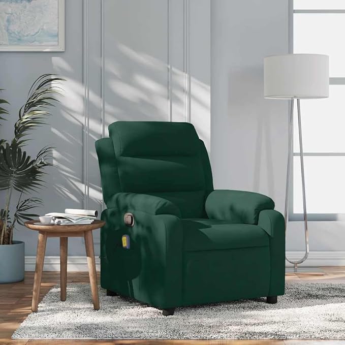 vidaXL Dark Green Velvet Massage Recliner Chair with Adjustable Armrests and Reclining Mechanism for Living Room Comfort