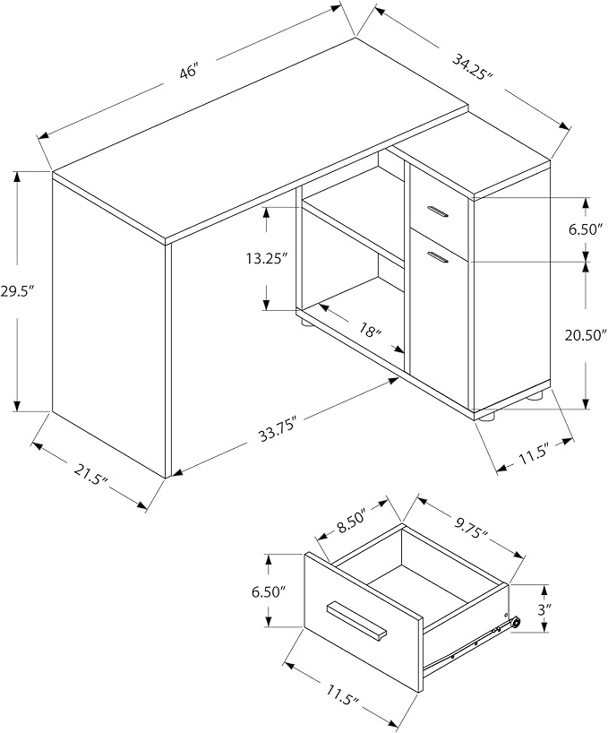 L-Shaped Corner Computer Desk Storage Drawers Brown Oak Finish Workstation for Home Office Student Desk