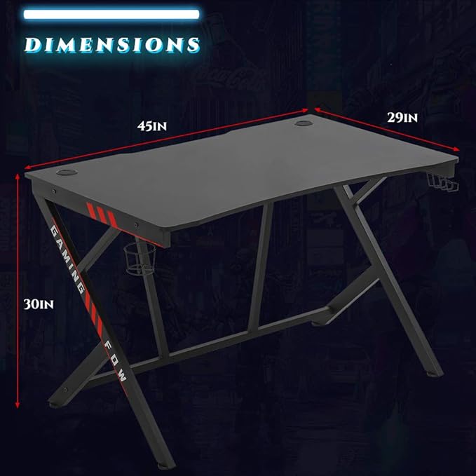Gaming Desk Gaming Table 45.2 W x 29 D PC Computer Desk Home Office Desk Table with Cup Holder Headphone Hook Gamer Workstation Game Table for Boys Girls.