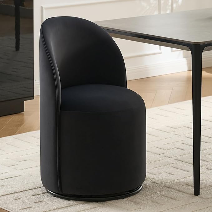 KEIKI Upholstered Swivel Barrel Chair Mid-Century Modern Velvet Accent Armchair for Living Room Bedroom Makeup Vanity 360° Rotating Sofa Chair Dark Gray