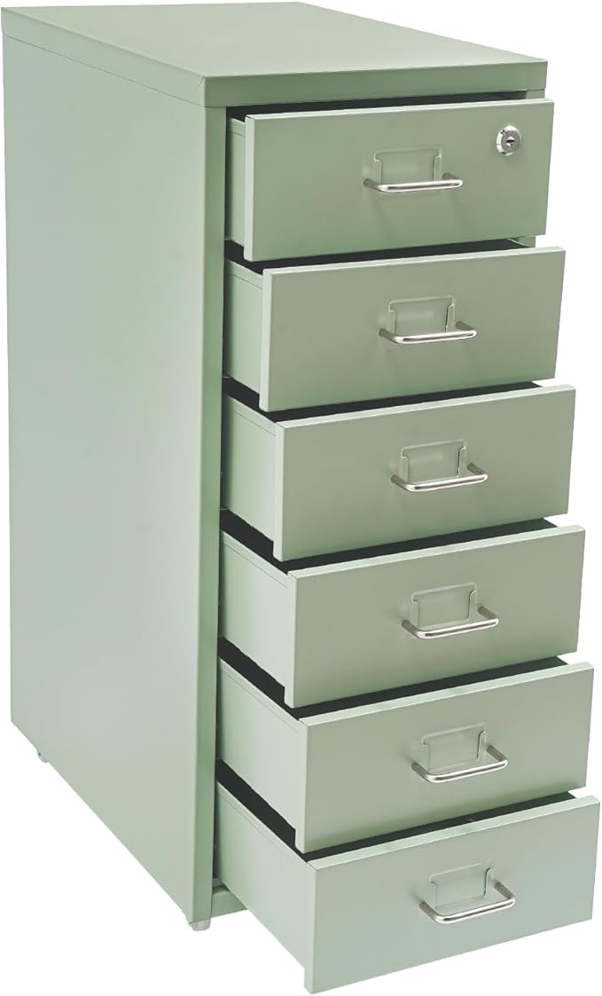 6 Drawers File Cabinet with Lock Rolling Mobile Filing Cabinet with Wheels Under Desk Vertical Filing Cabinet for Office/Home Metal (Cream Green)