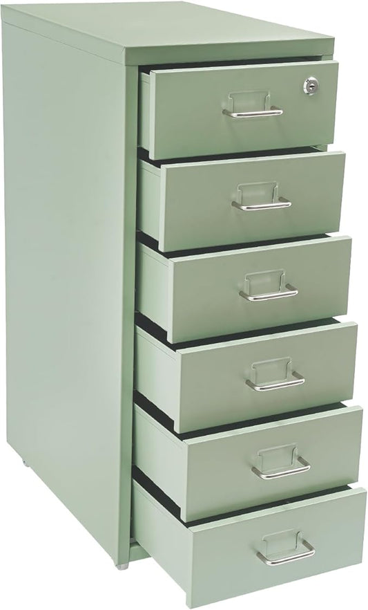 6-Drawer Vertical File Cabinet with Lock Metal Filing Cabinet Mobile Rolling Storage for Legal/Letter/A4 Files Cold-Rolled Steel Construction 17.64-22.05 lbs/Drawer (Green)