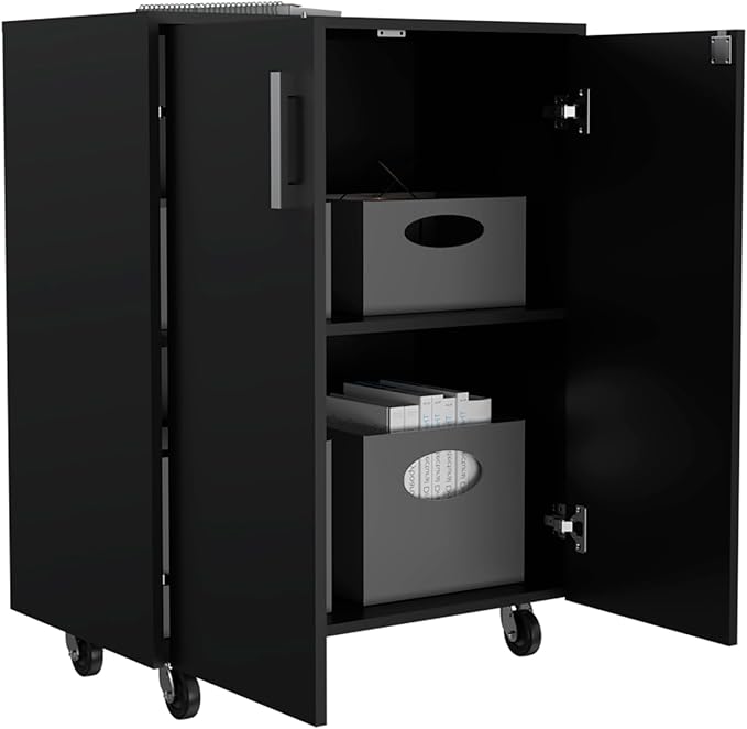 Gray Mobile Filing Cabinet with Shelf Double Door 4 Wheels Rectangular Portable Filing Cabinet Traditional for Office Study Room