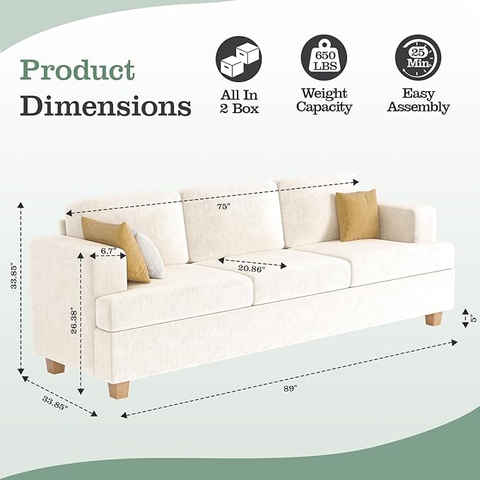 Apicizon Cloud Couches Living Room Furniture Sets 3 Seater Sofa &amp 3 Seater Sofa for Bedroom Comfy Chenille Couch Sleeper Sofa for Apartment Lounge White Chenille
