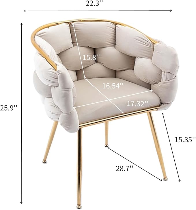 Polibi Modern Velvet Accent ChairDining Chair Single Sofa Chair Leisure Lounge Chairs with Golden Metal Frame LegsLiving Room Furniture1PCS Beige