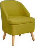 Cute Upholstered Accent Club Green Chair with Barrel Style Cotton Linen Like Fabric Round Single Sofa for Wooden Leg Living Room BedroomLarge