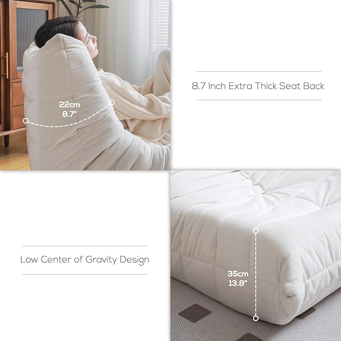 N&ampV Fireside Chair Mid Century Armless Floor Sofa Soft Premium Microfiber Floor Lounge Chair Foam Sofa Accent Chair for Living Room Bedroom and Office (Loveseat Ivory)
