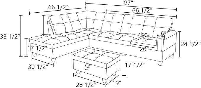 L Shaped Sectional Couches Modern Convertible Lounge Sofa with Ottoman Storage Comfy Modular Sectional Sofa for Living Room Furniture Sets Small Spaces Bedroom Coffee
