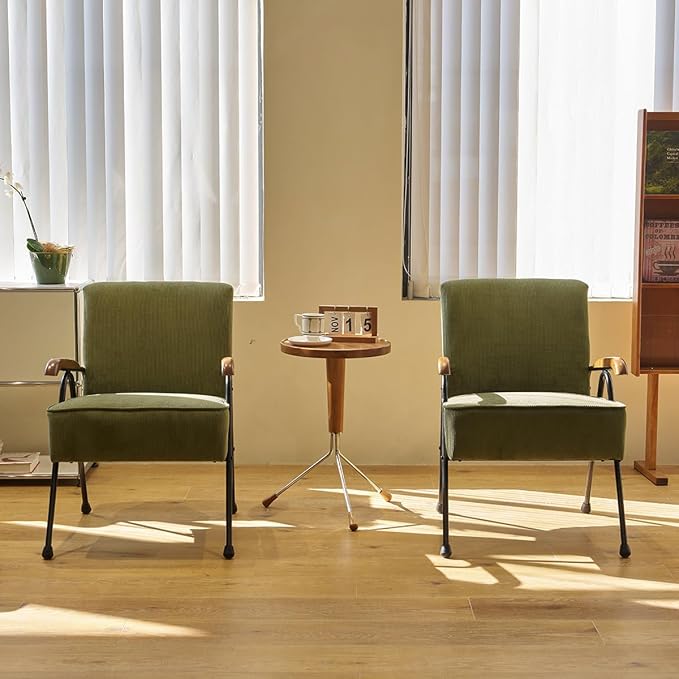 Luxuriously Padded Modern Accent Chair Plush Fabric Upholstered High Back Armchair with Sturdy Metal Legs Oversized Comfortable Living Room Chair for Reading Nap Home Office (Green)