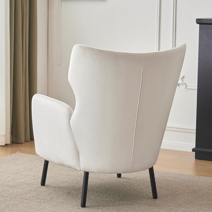 Chair ReclinerWingback Velvet Accent Chair Modern Upholstered Armchair for Living Room Bedroom and Reception Area Comfortable Single Sofa Chair with Metal Legs and Pillow (Beige+Velvet)