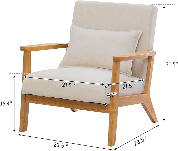 UNICOO - Mid-Century Modern Accent Chair Fabric Reading Armchair Easy Assembly Lounge Chair for Living Room Bedroom (U202-1 Nature + Beige)