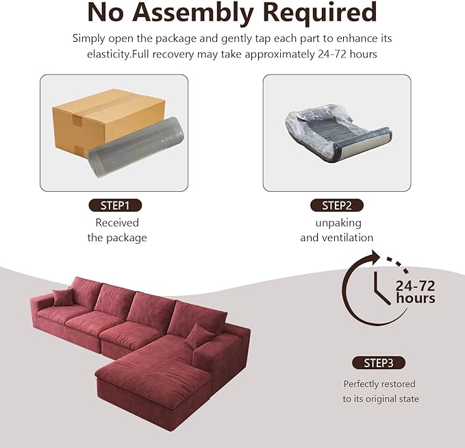 136.6'' L-Shaped Modern Modular Sectional Cloud Couch 4-Seat Chenille Deep-Seat Sofa with Pillow for Living Room Bedroom Apartment Wine Red