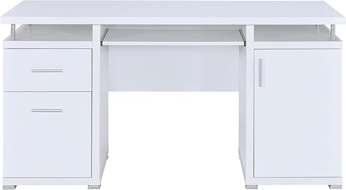 Coaster Home Furnishings Tracy Modern Contemporary 55-Inch 2-Drawer Home Office Computer Writing Desk Study Table with File Cabinet Storage Engineered Wood Eco-Friendly Laminate White 800108