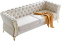 Modern Velvet Sofa Couch for Living Room 87.4 Inch Long Tufted Unique Upholstered Couch Oversized Sofa Decor Furniture with Golden Metal Legs (Beige)