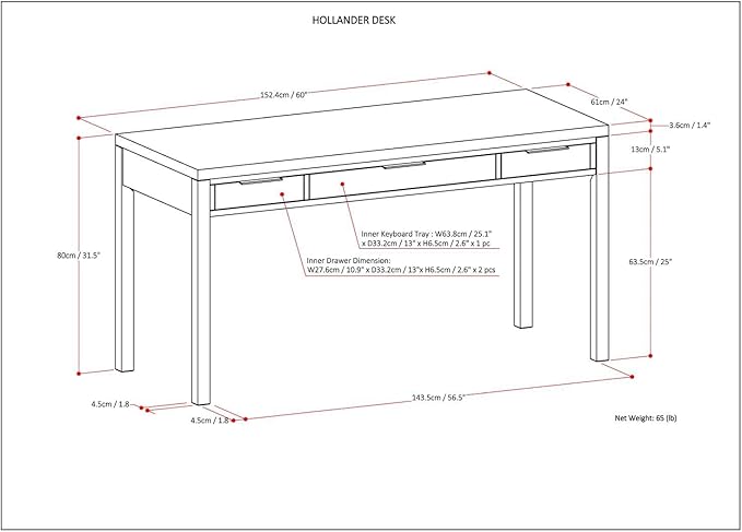 SIMPLIHOME Hollander Desk - 60 Inch Wide Solid Wood Writing Desk in White Contemporary Home Office Computer Table for Workspace or Study with 2 Drawers and Flip-Down Keyboard Tray
