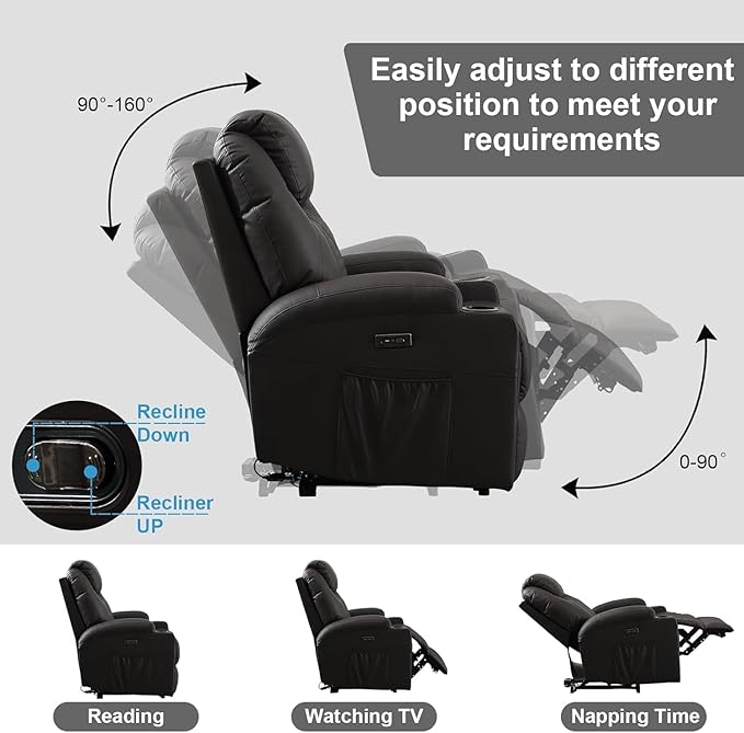 Power Recliner Chair with Heat and Massage PU Leather Home Theater Seating with LED Lights/Cup Holders/Side Pocket/USB Port Reclining Sofa Chair for Living Room(2 Brown)