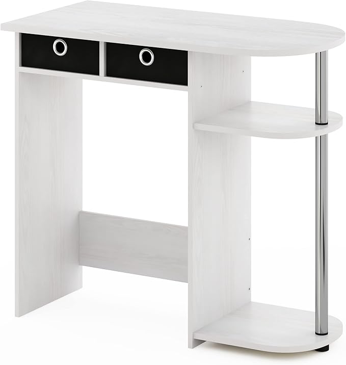 Furinno GO GREEN Desk 31.5 Wide Gaming Desk with 2 Side Shelves and Storage Bins Computer Desk Office Desk for Home Office Study Room Dorm Bedroom White Oak