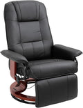 Faux Leather Manual Recliner Adjustable Swivel Lounge Chair with Footrest Armrest and Wrapped Wood Base for Living Room Black
