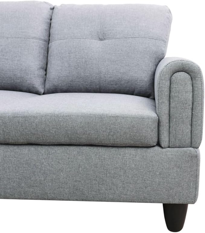 Grey-1 L-Shaped 3-Piece Linen Sofa with Storage Ottoman Set Sectional Couch Sofa Set for Living Room Office Small Space