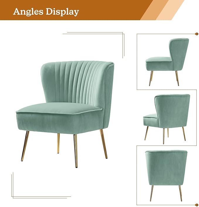 HULALA HOME Velvet Accent Chair Modern Upholstered Cute Side Chair with Gold Metal Legs Armless Wingback Slipper Chair Comfy Living Room Chair for Bedroom Guest Room VanitySAGE