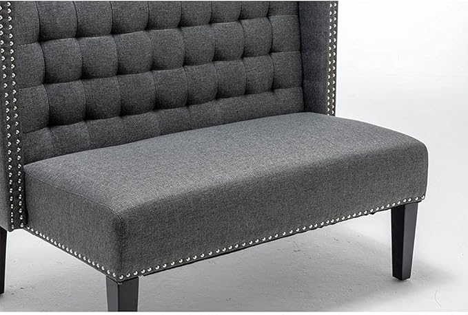 Andeworld Modern Loveseat Settee Bench Sofa Upholstered Banquette Couch for Dining Living Room Hallway or Entryway Seating Funiture with Wooden LegsSlate
